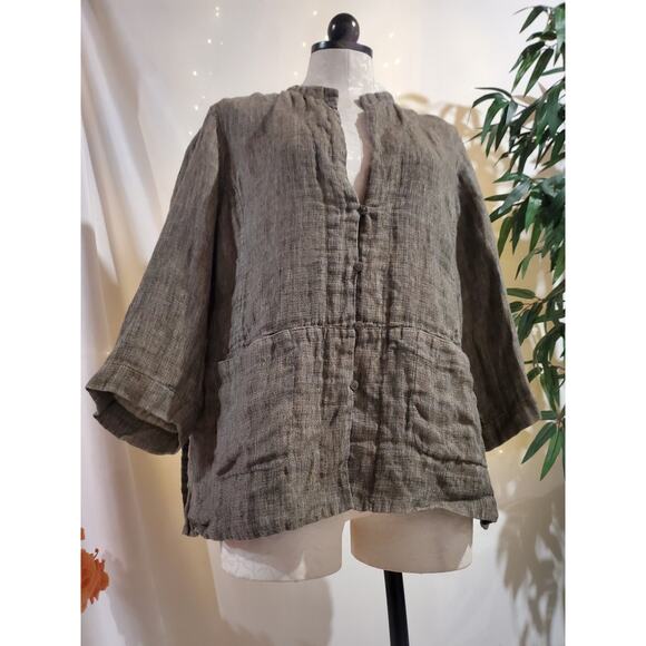 Eileen Fisher 100% Linen Blazer Jacket Womens Size L 3/4 Sleeve Lagenook Neutral - Picture 2 of 11